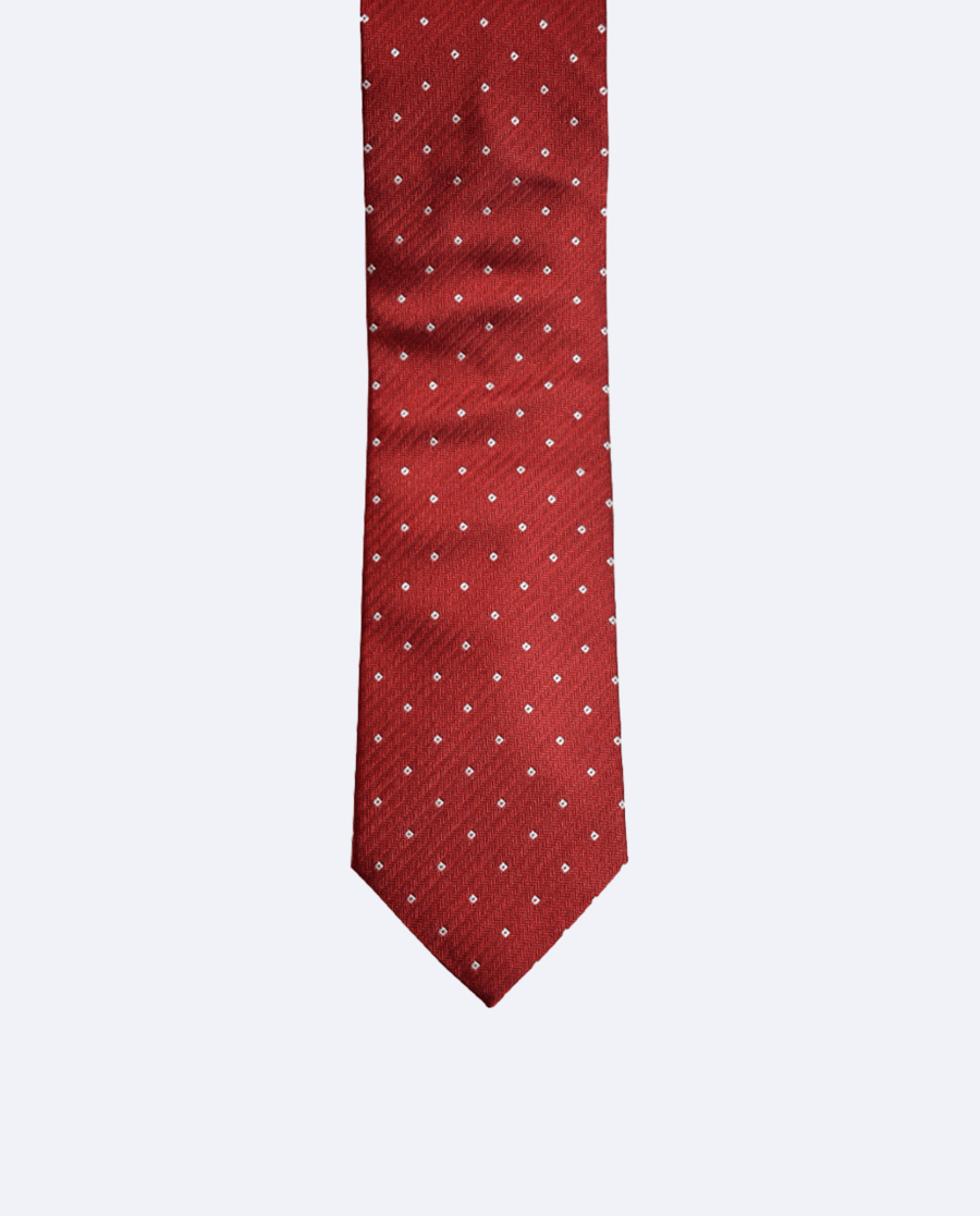 Corbata de seda roja con rombos blancos