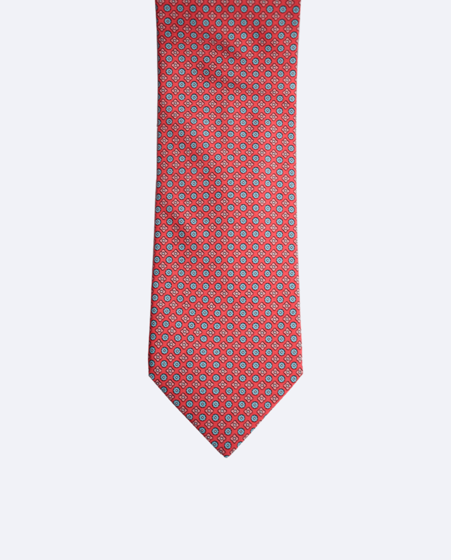 Corbata de seda rosa con flores azul claro