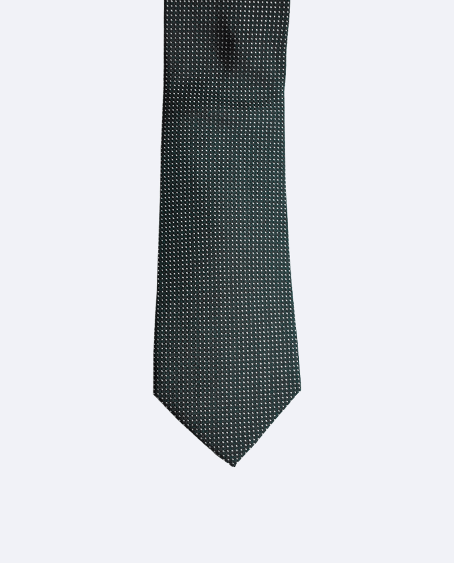 Corbata de seda verde botella con lunares blancos