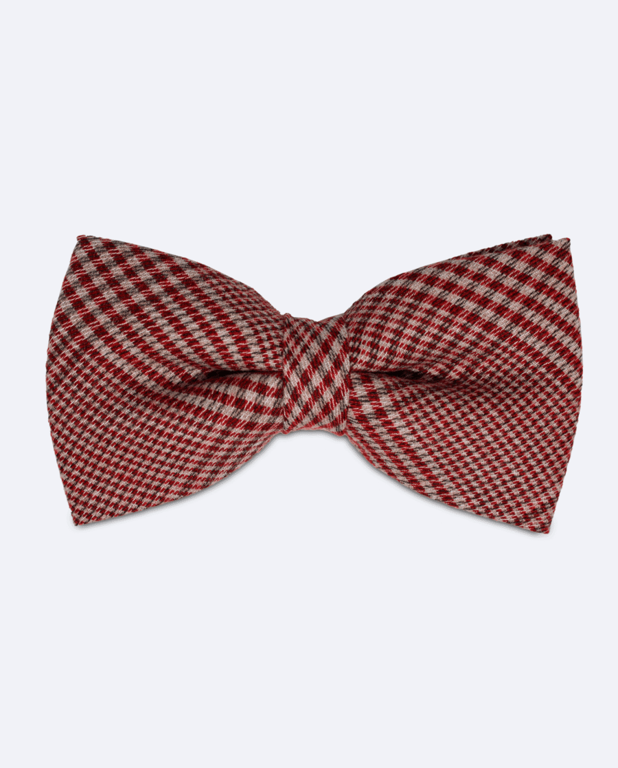 Pajarita beige y roja con príncipe de Gales