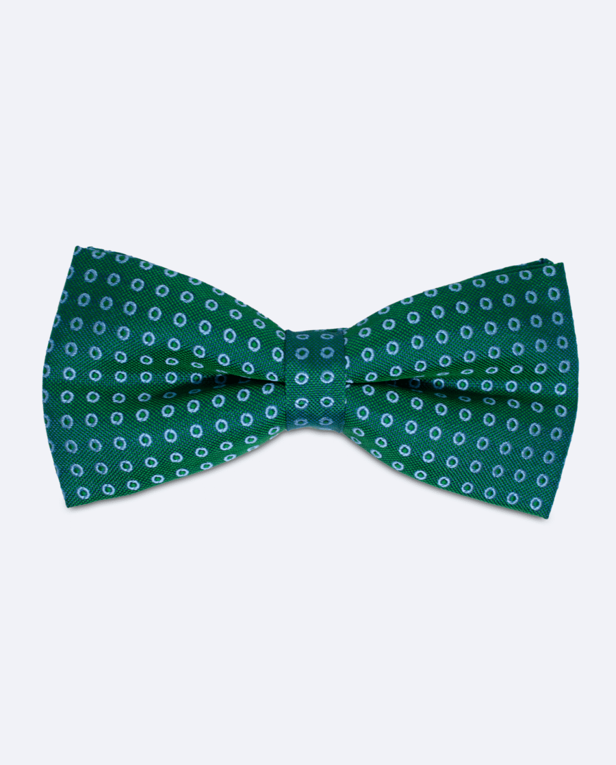 Pajarita verde esmeralda con motivos circulares azul claro