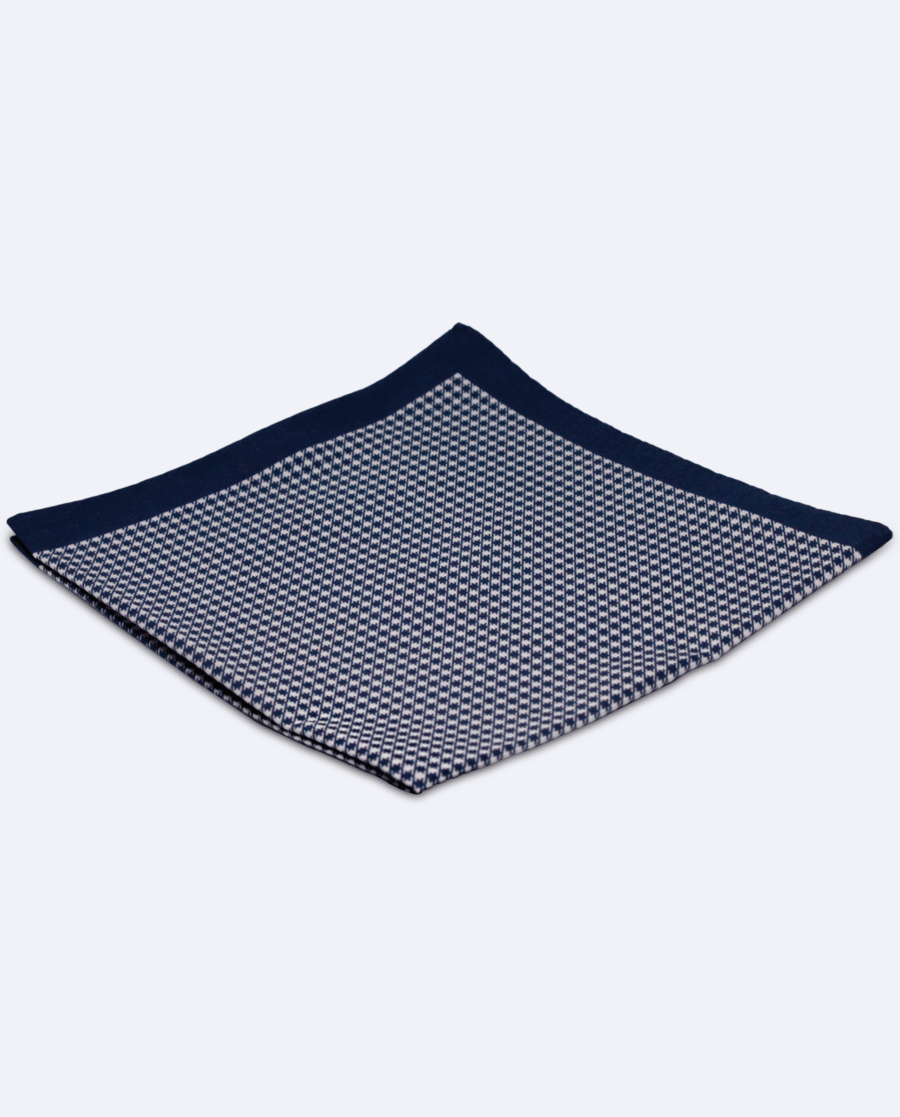 Pañuelo de bolsillo azul marino y blanco con pata de gallo