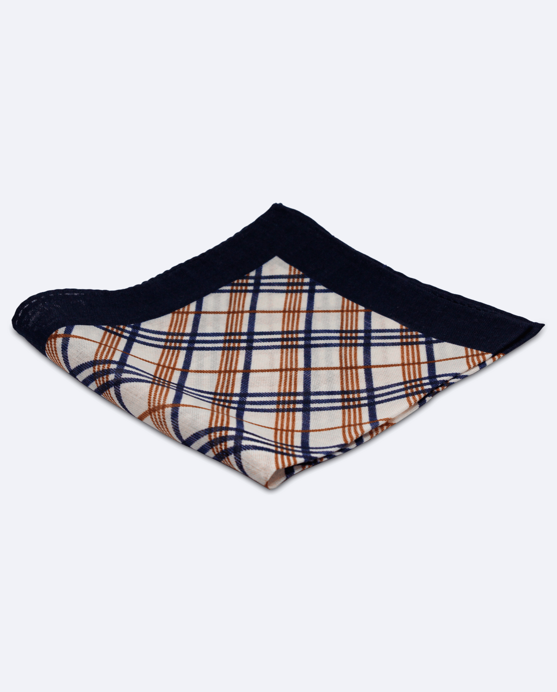 Pañuelo de bolsillo beige con cuadros azul marino y marrón | Sebasti