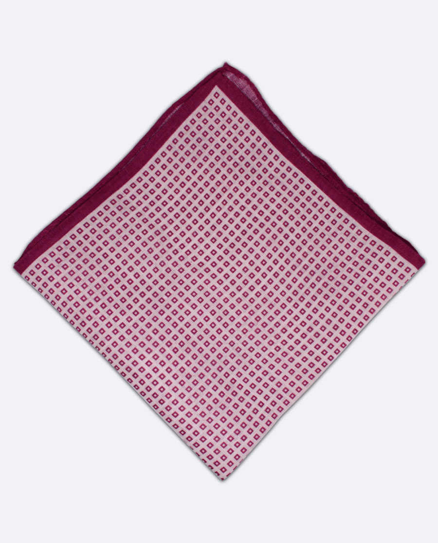 Pañuelo de bolsillo blanco con rombos morados