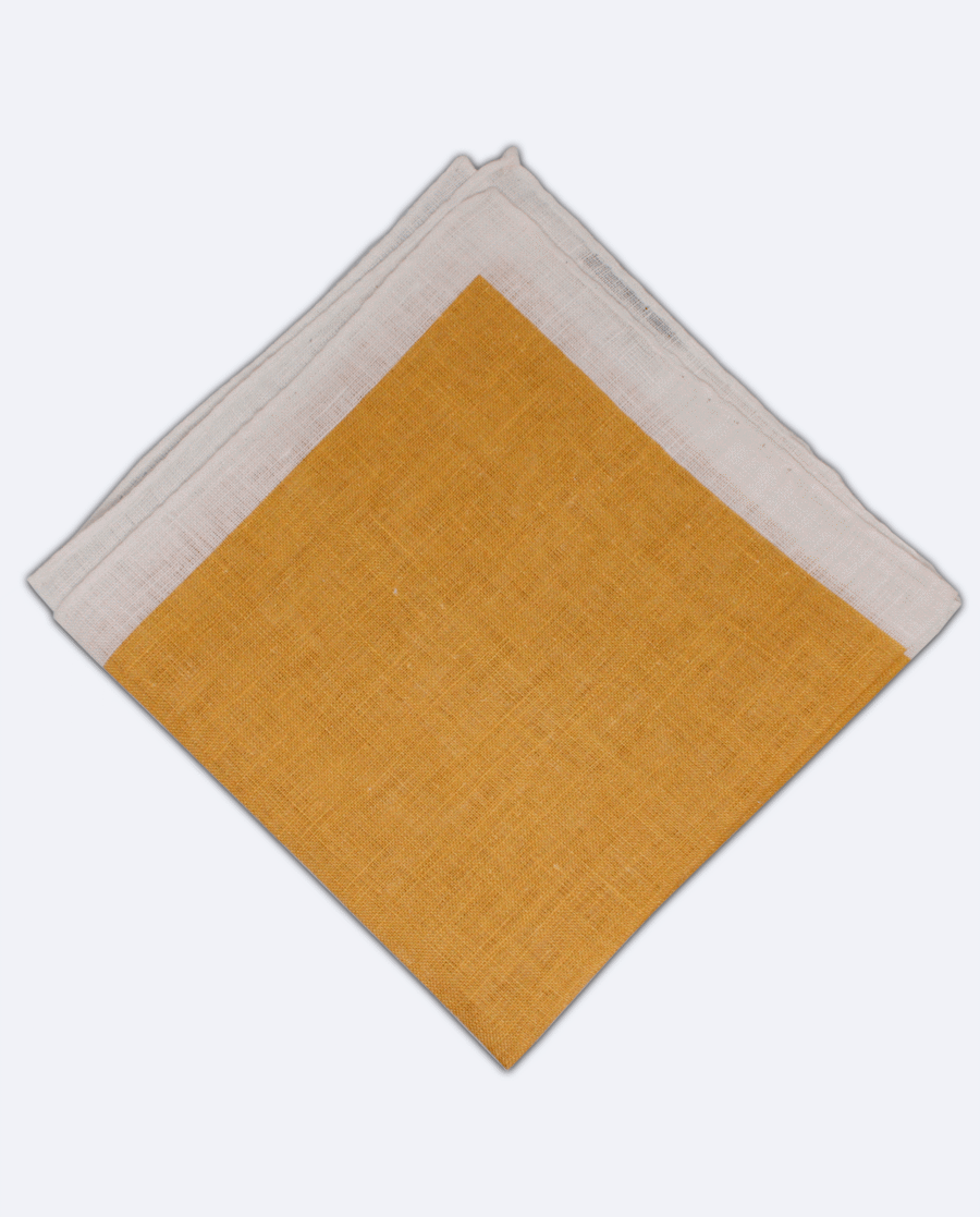 Pañuelo de bolsillo blanco y amarillo mostaza