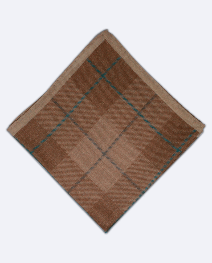 Pañuelo de bolsillo de lana marrón con cuadros beige