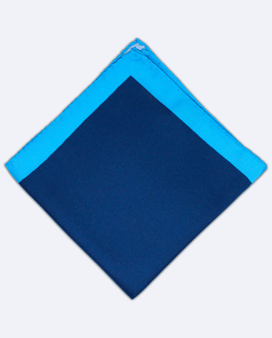 Pañuelo de bolsillo de seda azul marino y azul claro