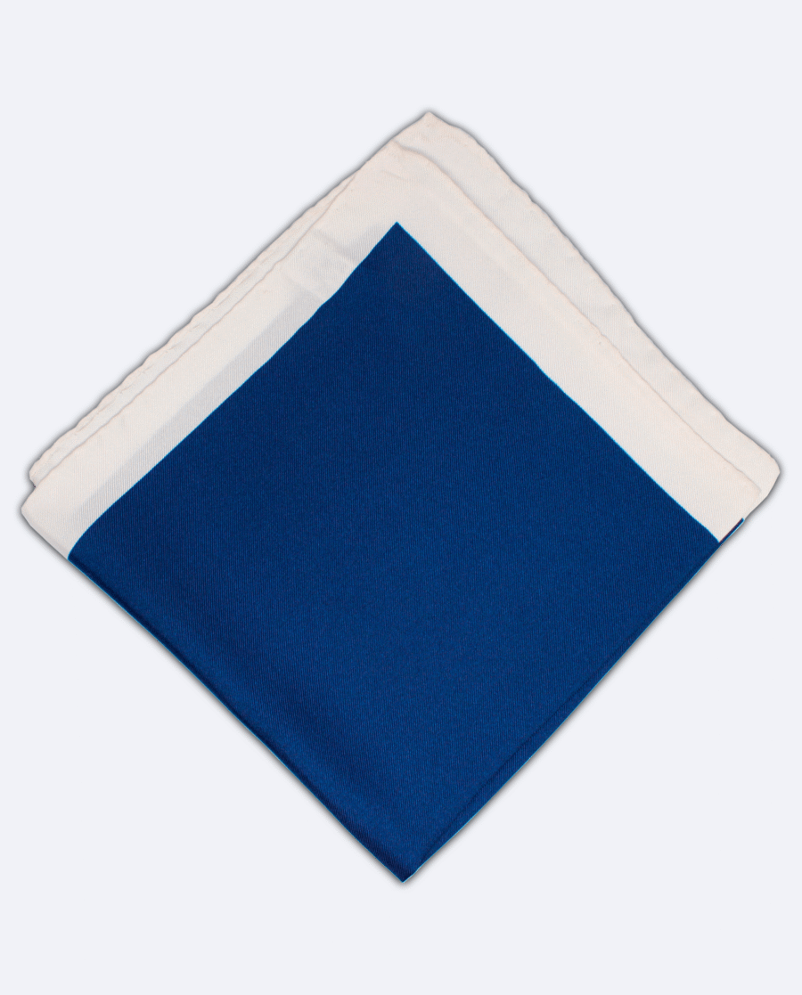 Pañuelo de bolsillo de seda azul marino y blanco