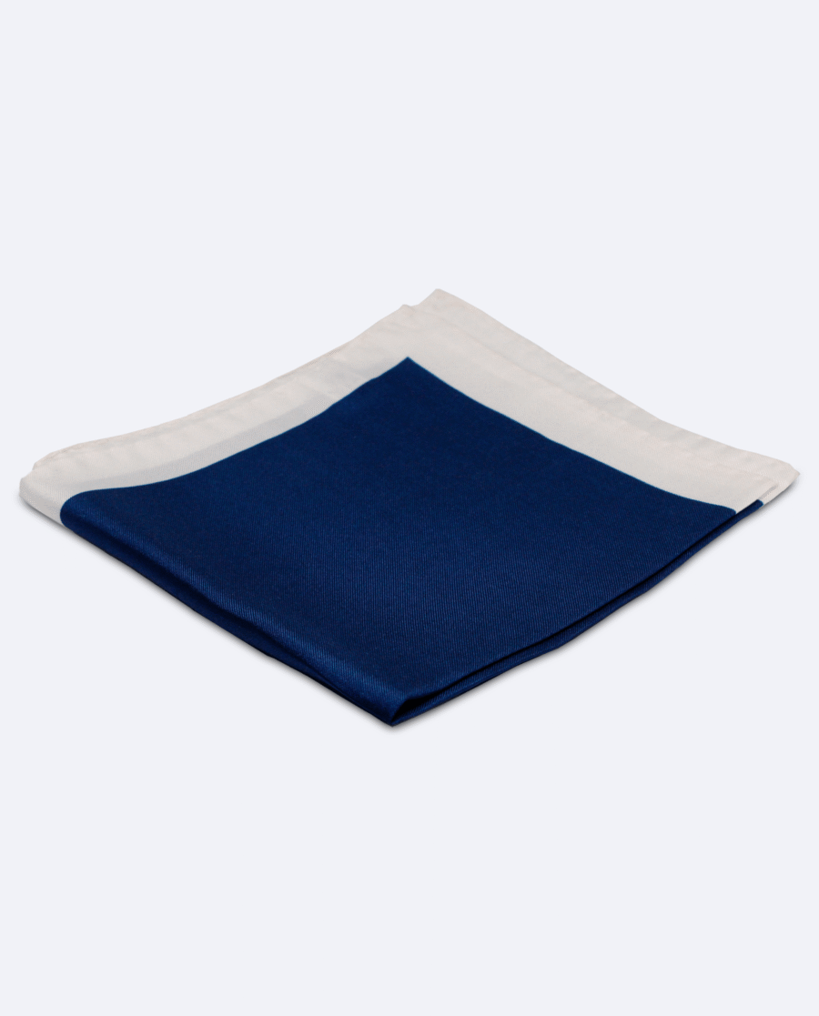 Pañuelo de bolsillo de seda azul marino y blanco