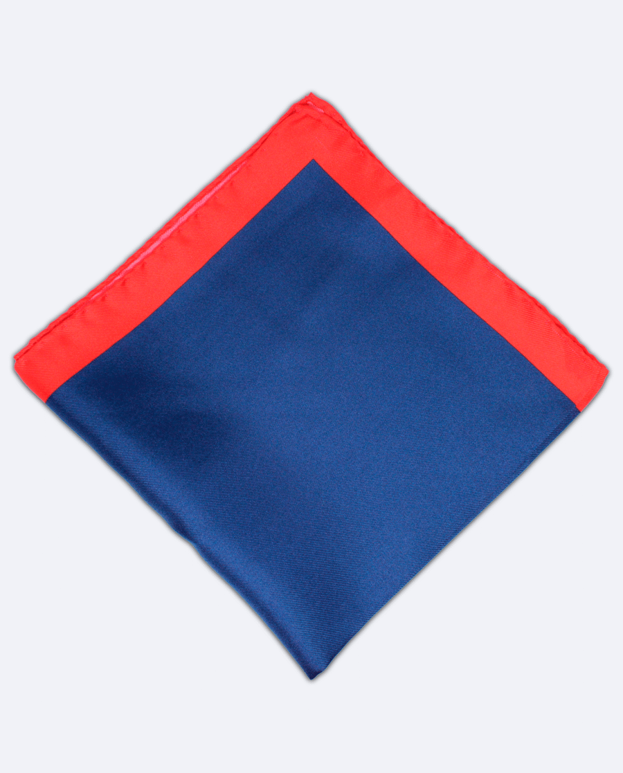 Pañuelo de bolsillo de seda azul marino y rojo