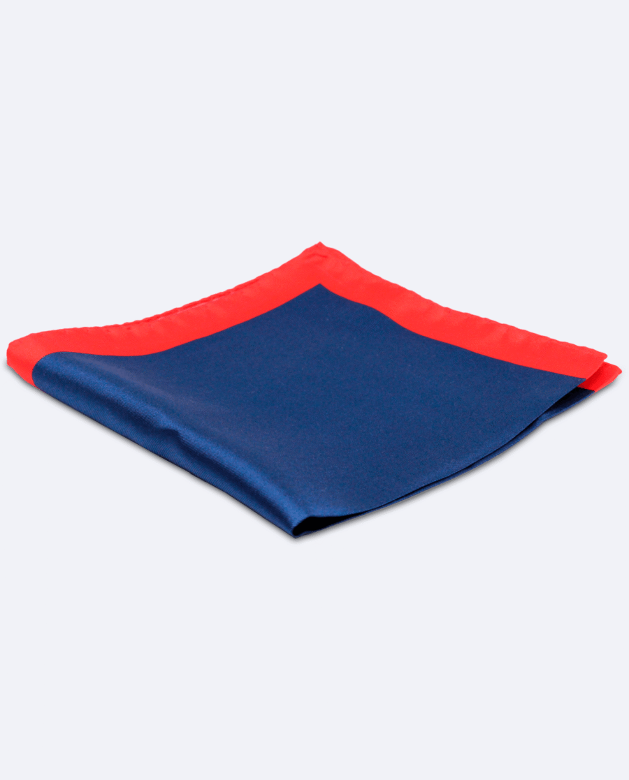 Pañuelo de bolsillo de seda azul marino y rojo