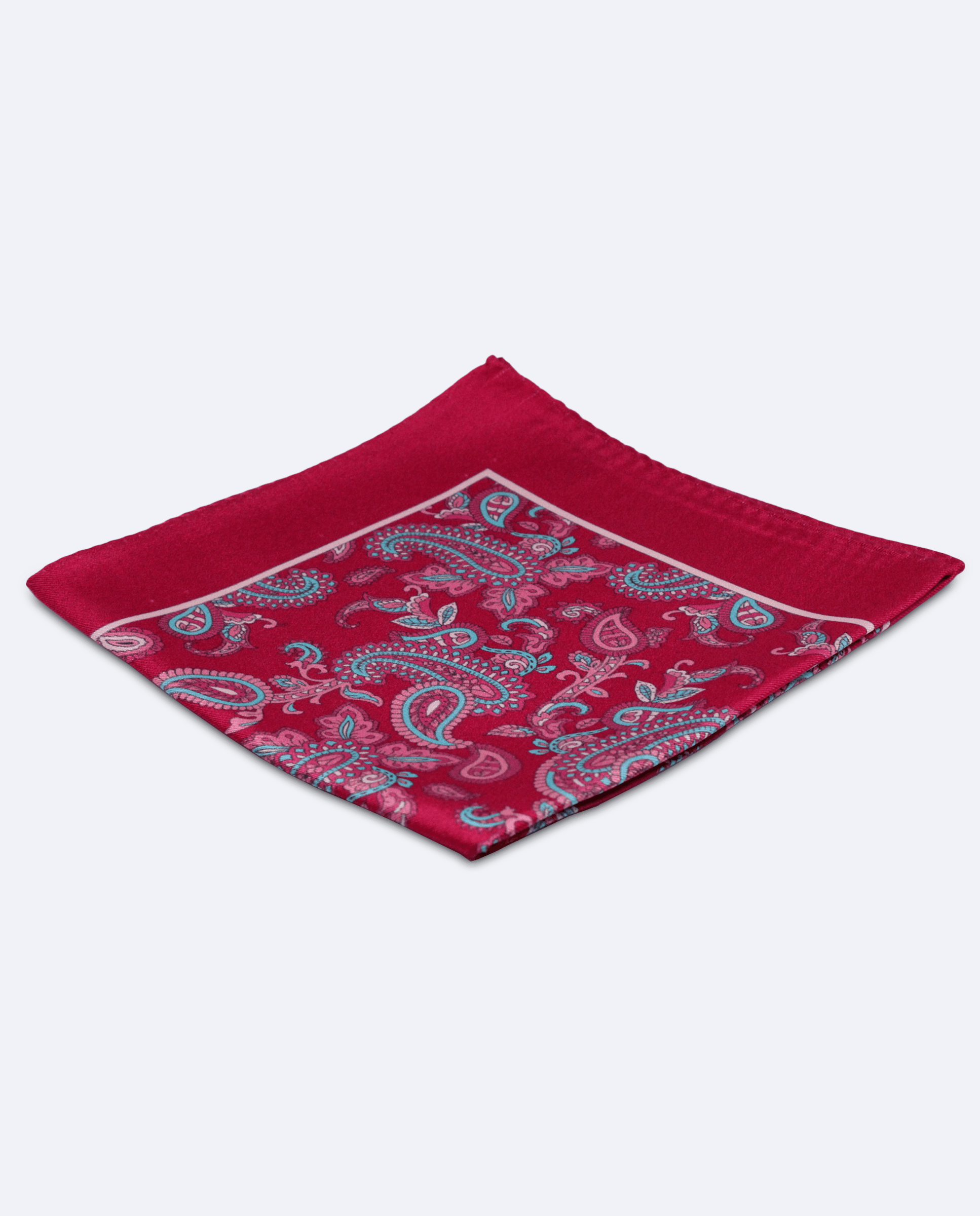Pañuelo de bolsillo de seda fucsia con paisley azul cielo | Sebasti
