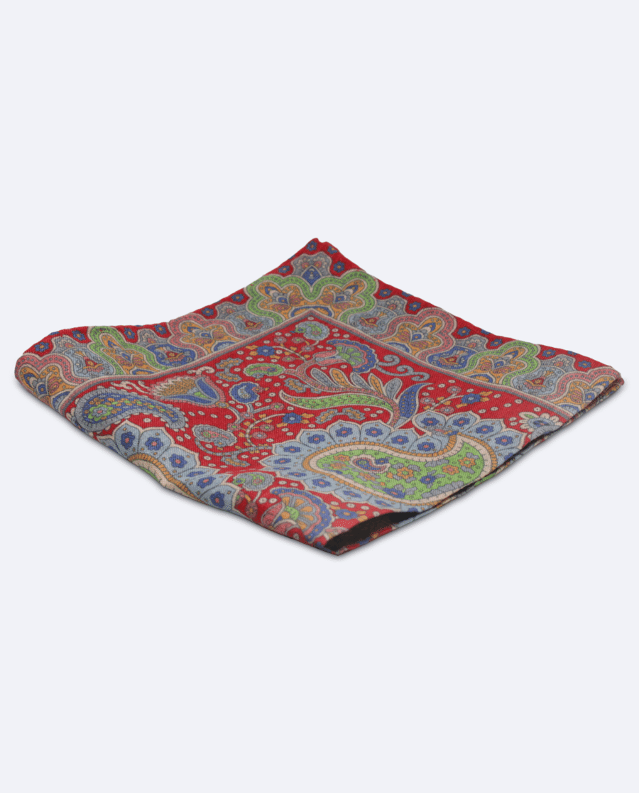 Pañuelo de bolsillo rojo con paisley multicolor