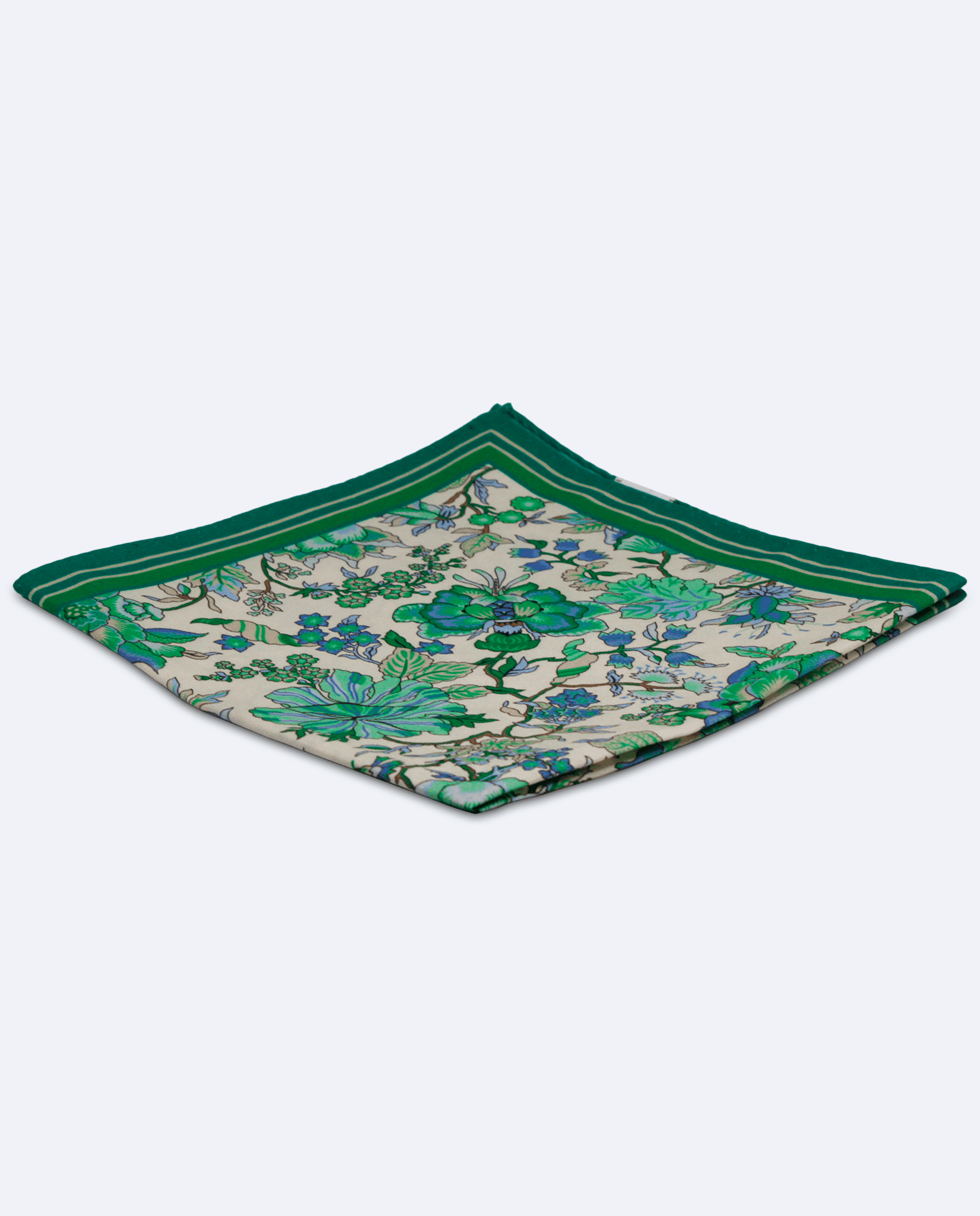 Pañuelo de bolsillo verde césped con flores azules | Sebasti