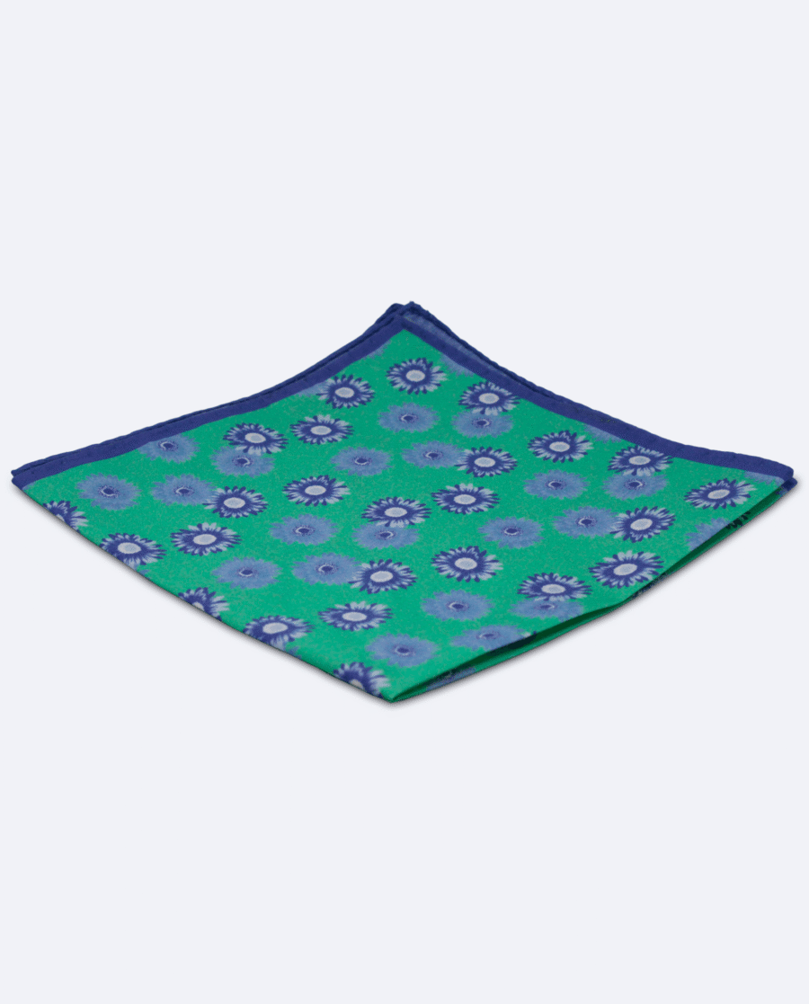 Pañuelo de bolsillo verde menta con flores azules