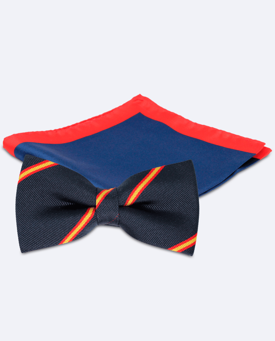 Set pajarita bandera de España y pañuelo azul marino y rojo