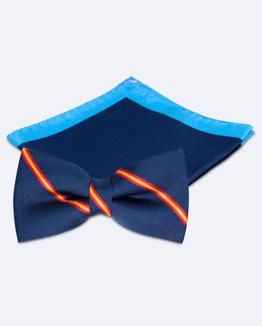 Set pajarita bandera de España azul royal y pañuelo azul marino