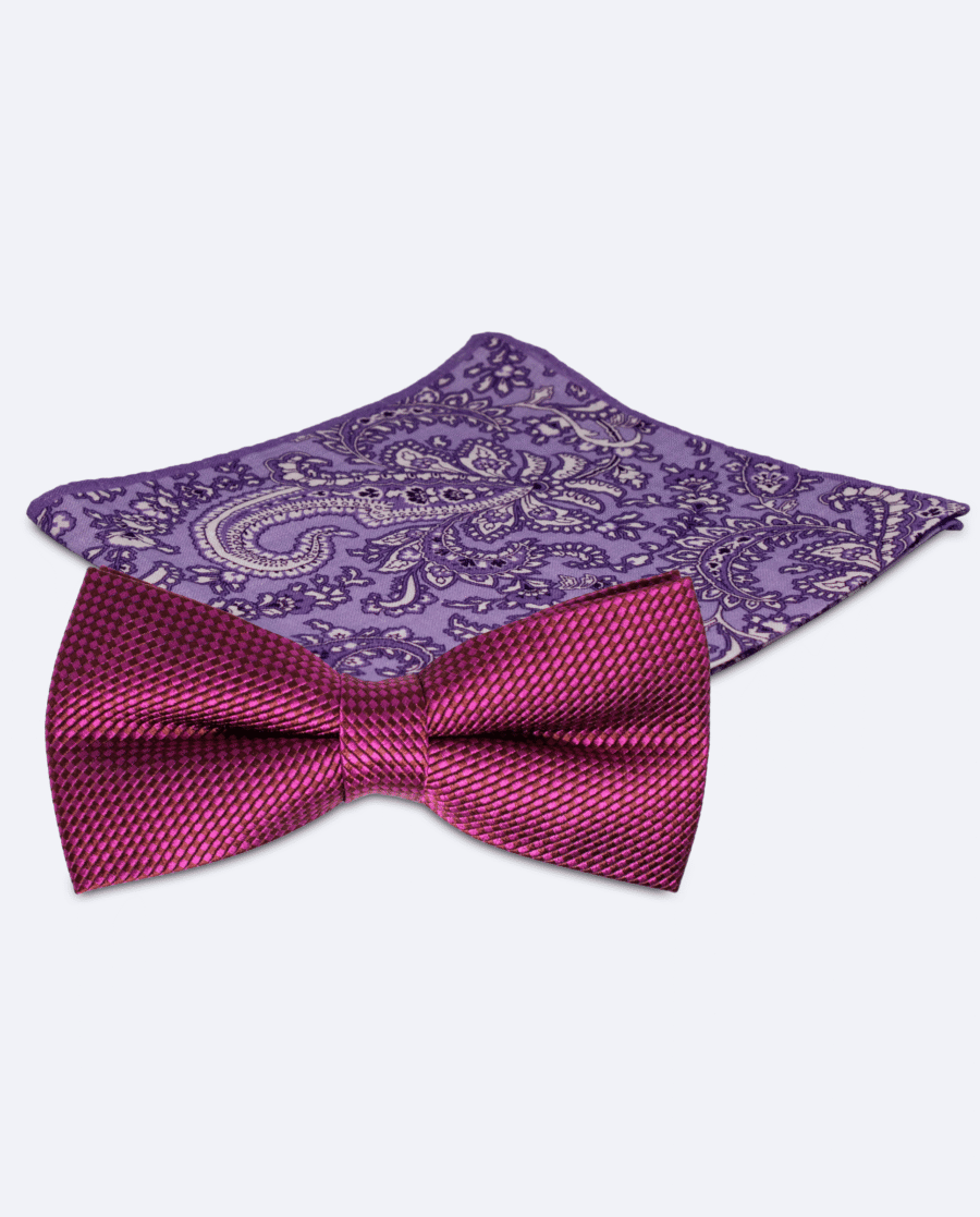 Set pajarita buganvilla jacquard y pañuelo lila cachemir