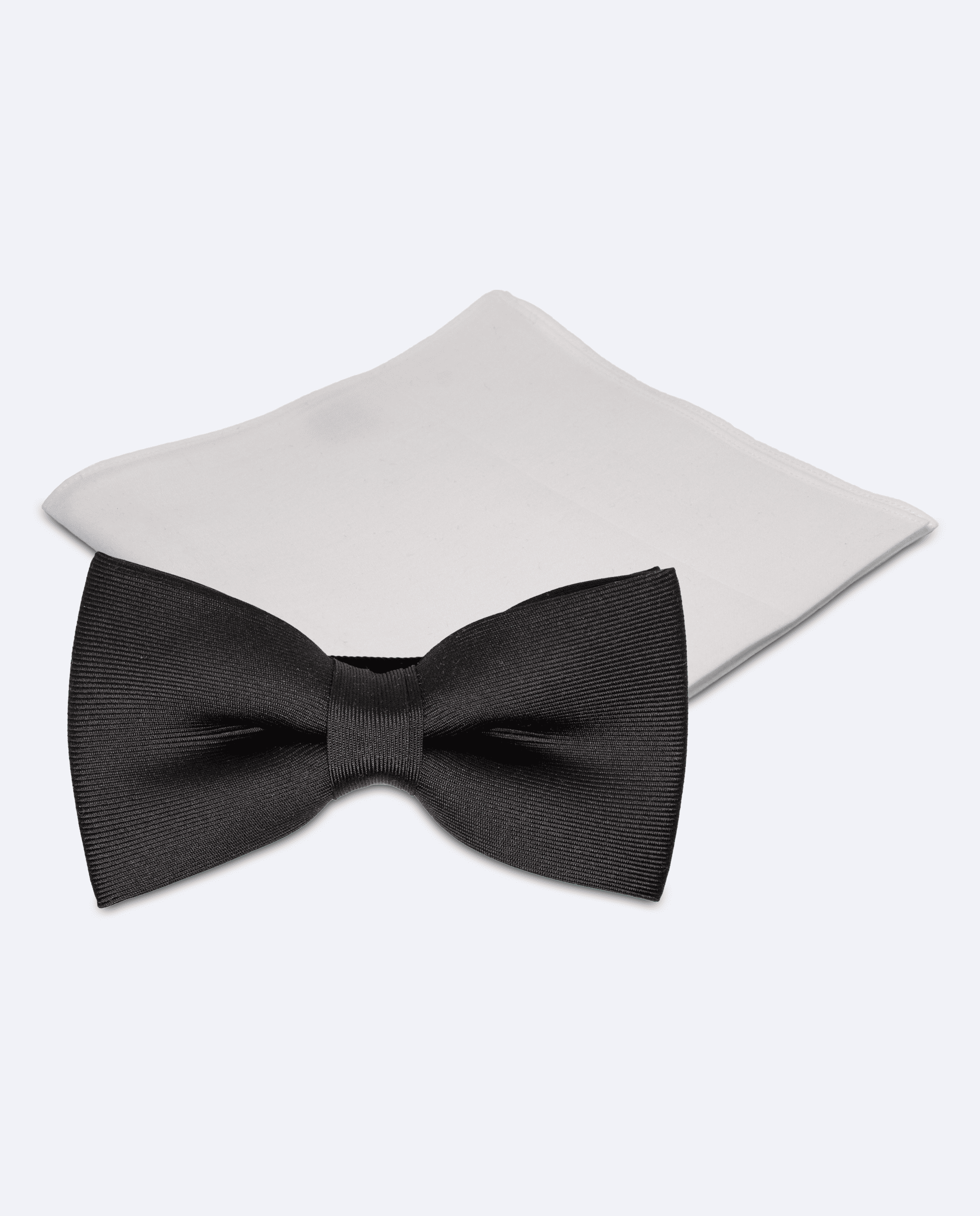 Set pajarita de esmoquin negra y pañuelo blanco liso