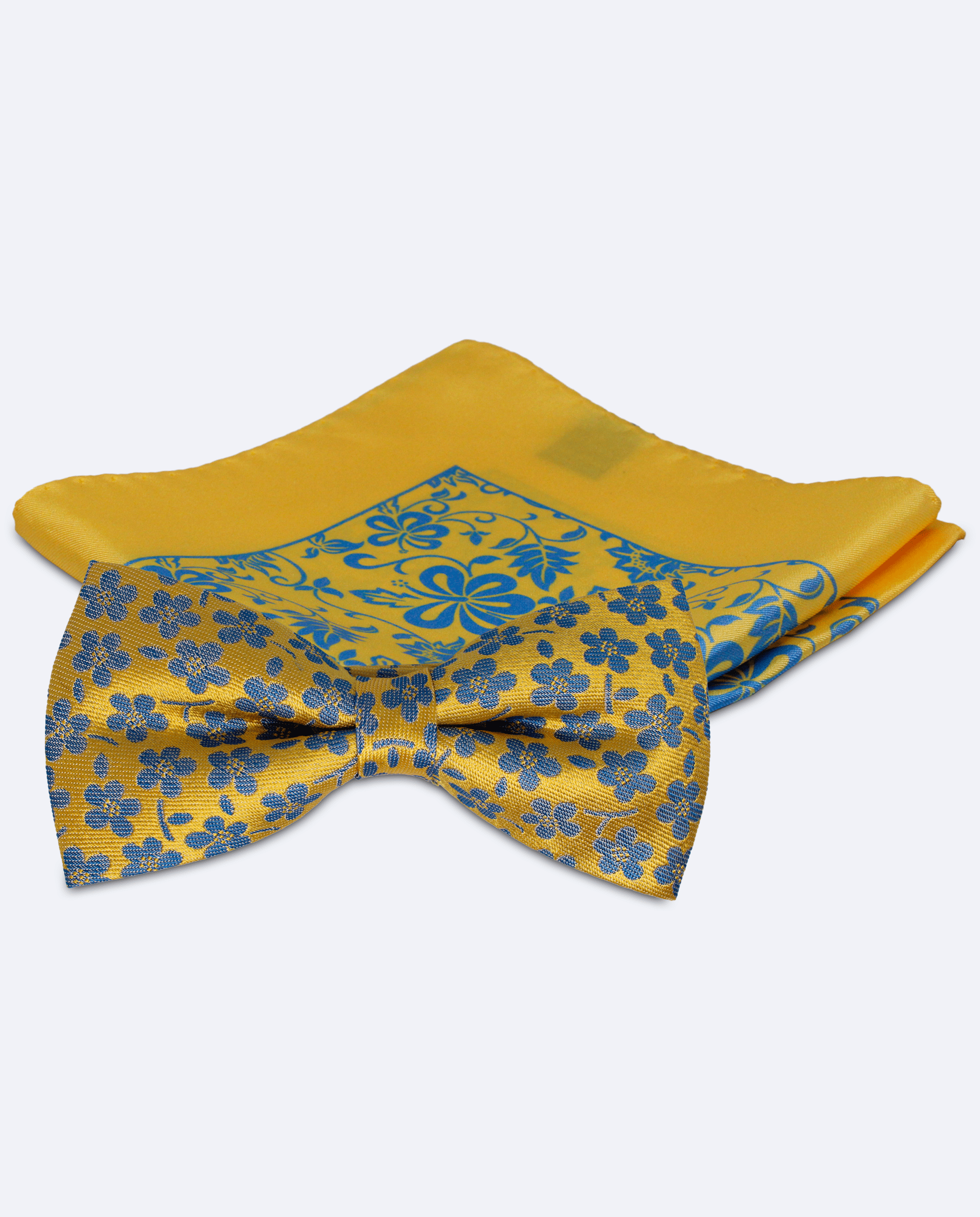 Set pajarita y pañuelo amarillo floral