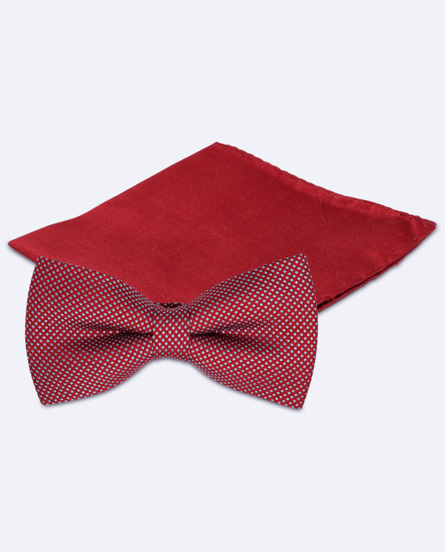 Set pajarita roja y pañuelo liso burdeos